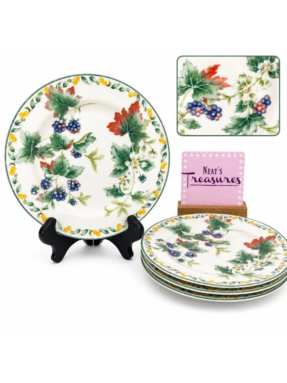 Vintage Julie Pople Avon COUNTRY FRUIT COLLECTION Porcelain Salad Plate Set 4
